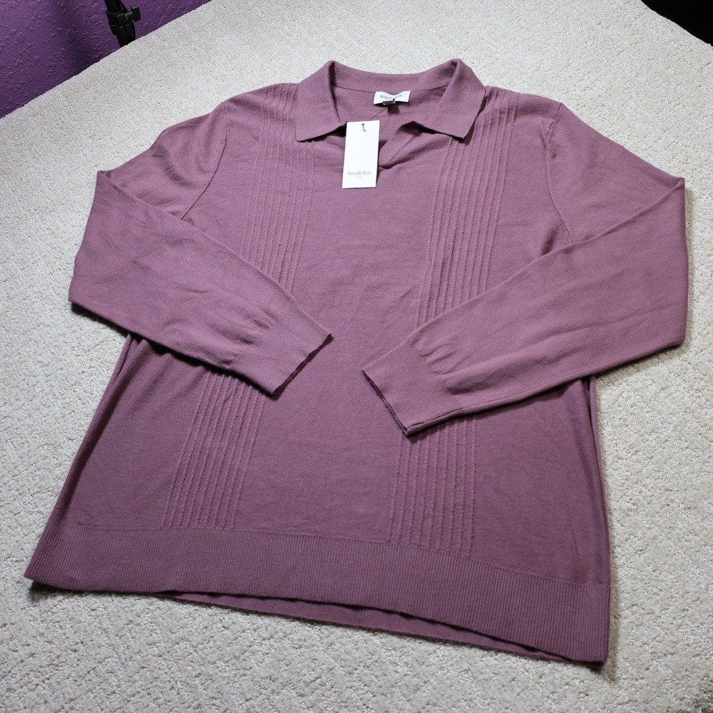 Goodfellow & Co Mens XL Long Sleeve Sweater Polo Berry Purple Textured Knit NWT